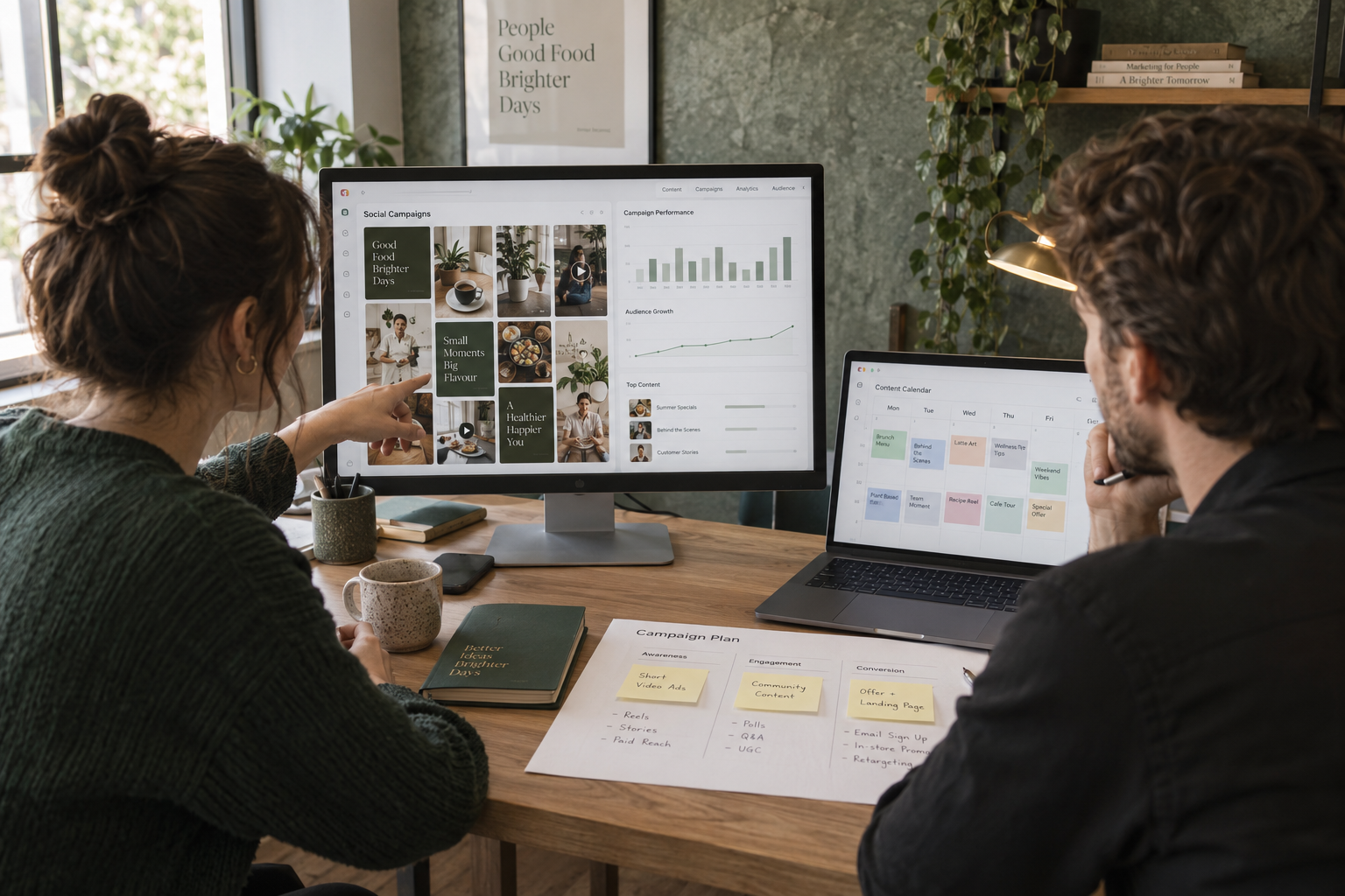 Digital marketing campaign planning with social content, a content calendar and performance reporting